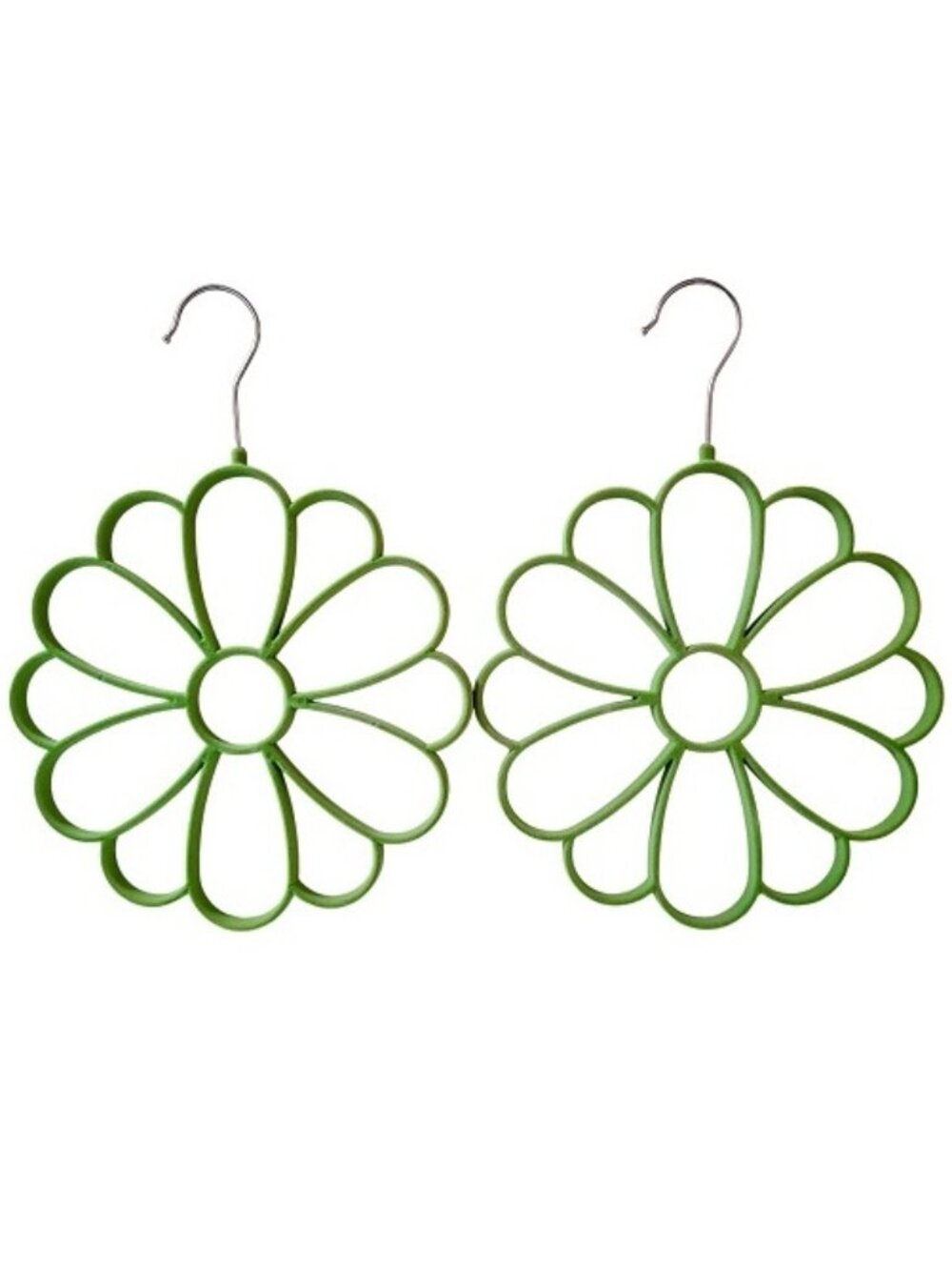 2 Flower Shaped Green Flocked Scarf Hangers
